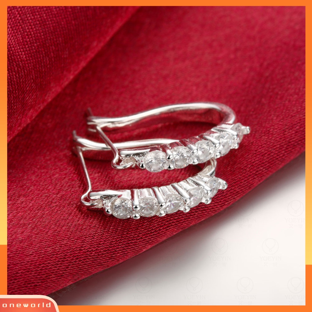 [WOD] Wanita Cubic Zirconia Hias Perak Berlapis U Bentuk Telinga Stud Anting Perhiasan Hadiah