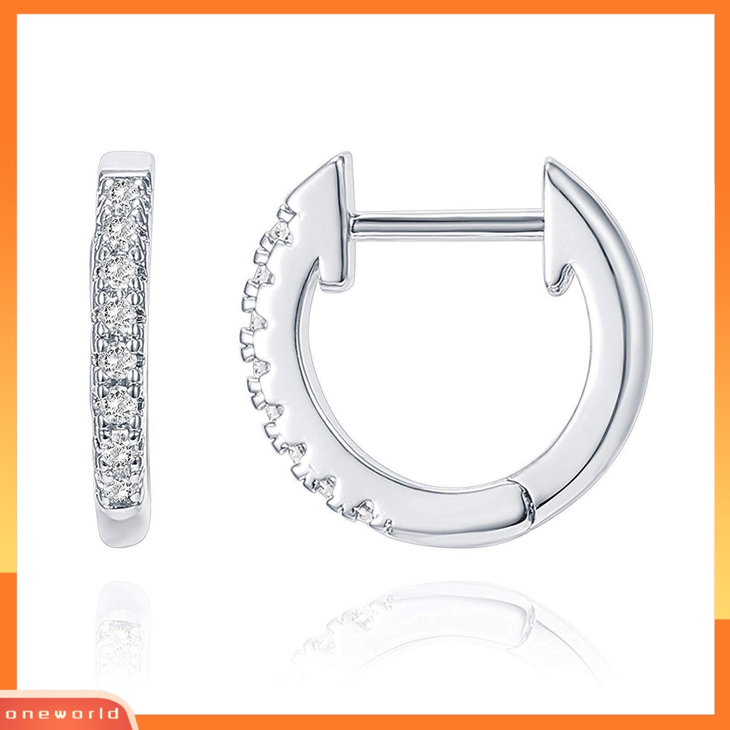 [WOD] Wanita Berlian Imitasi Sederhana Bentuk Bulat Stainless Steel Anti-Alergi Anting Hoop