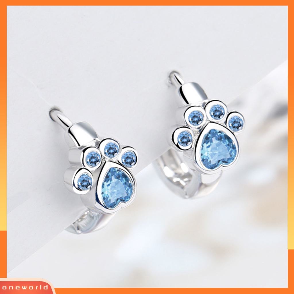 [WOD] 1pasang Anting Tusuk Bentuk Hewan Paw Cubic Zirconia Perhiasan Lucu Tahan Lama Ear Studs Untuk Pakaian Sehari-Hari