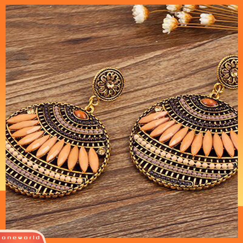 [WOD] Wanita Bohemian Warna-Warni Bulat Liontin Anting Perhiasan Perjamuan Pesta Etnik
