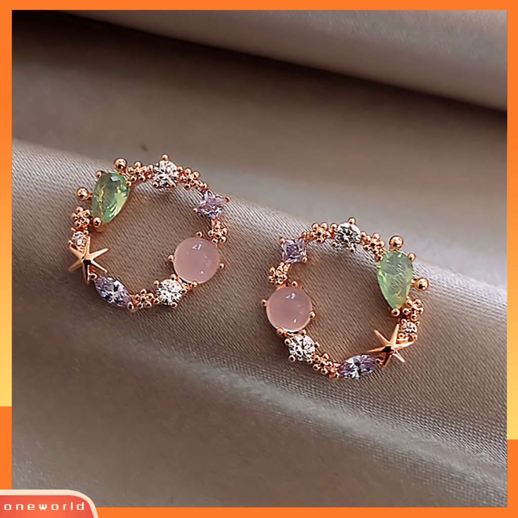 [WOD] 2pcs Ear Stud Anting Tusuk Berlian Imitasi Warna-Warni Lucu Cantik Pink Hijau Untuk Dekorasi