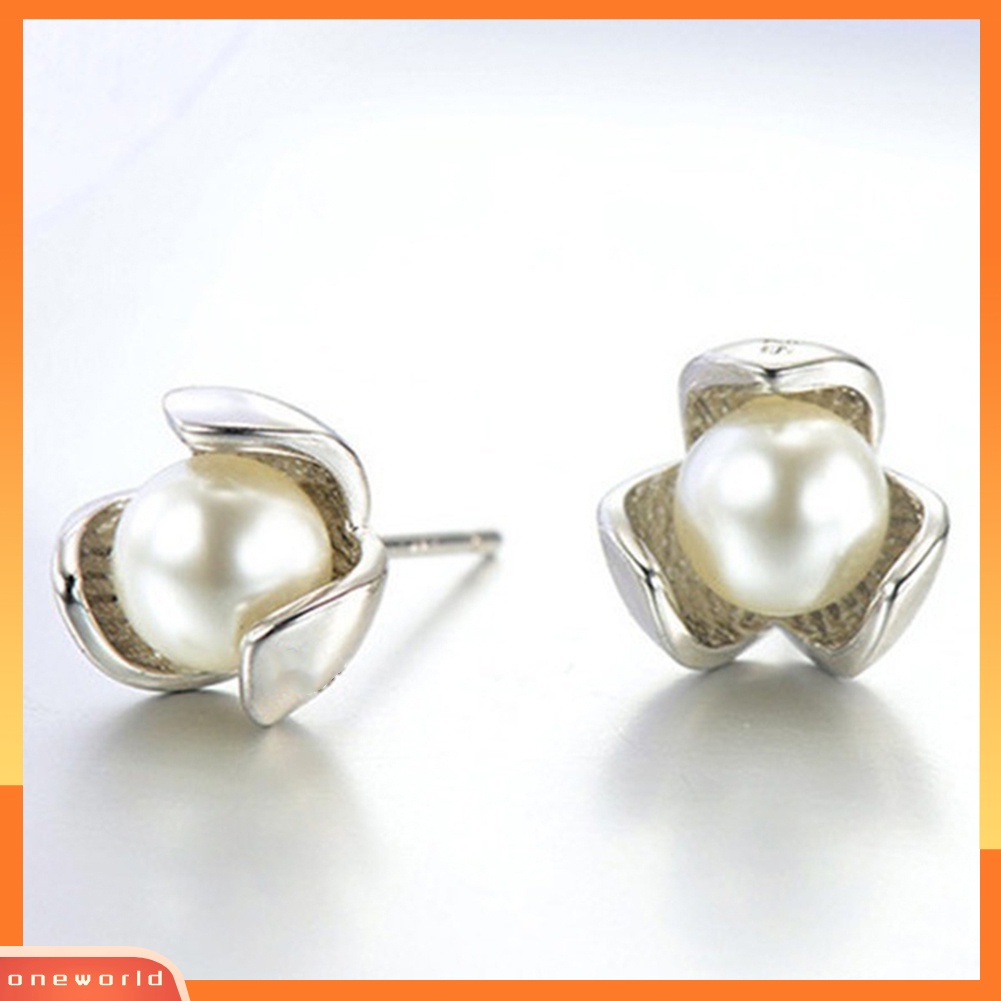 [WOD] Wanita Fashion Mutiara Imitasi Hias Clover Stud Earrings Hadiah Perhiasan Pesta Pernikahan