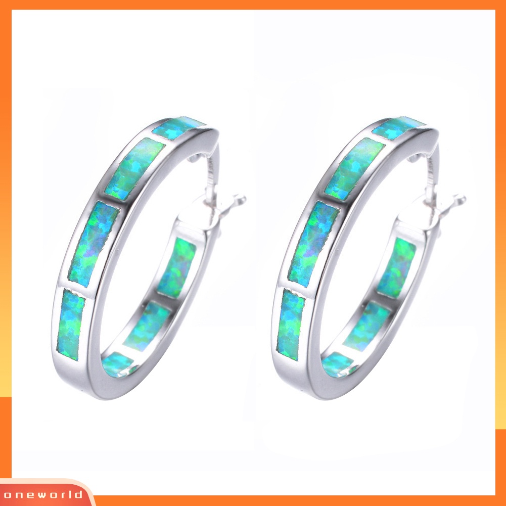 [WOD] Wanita Multicolor Faux Opal Hias Lingkaran Menjuntai Hoop Earrings Perhiasan Hadiah