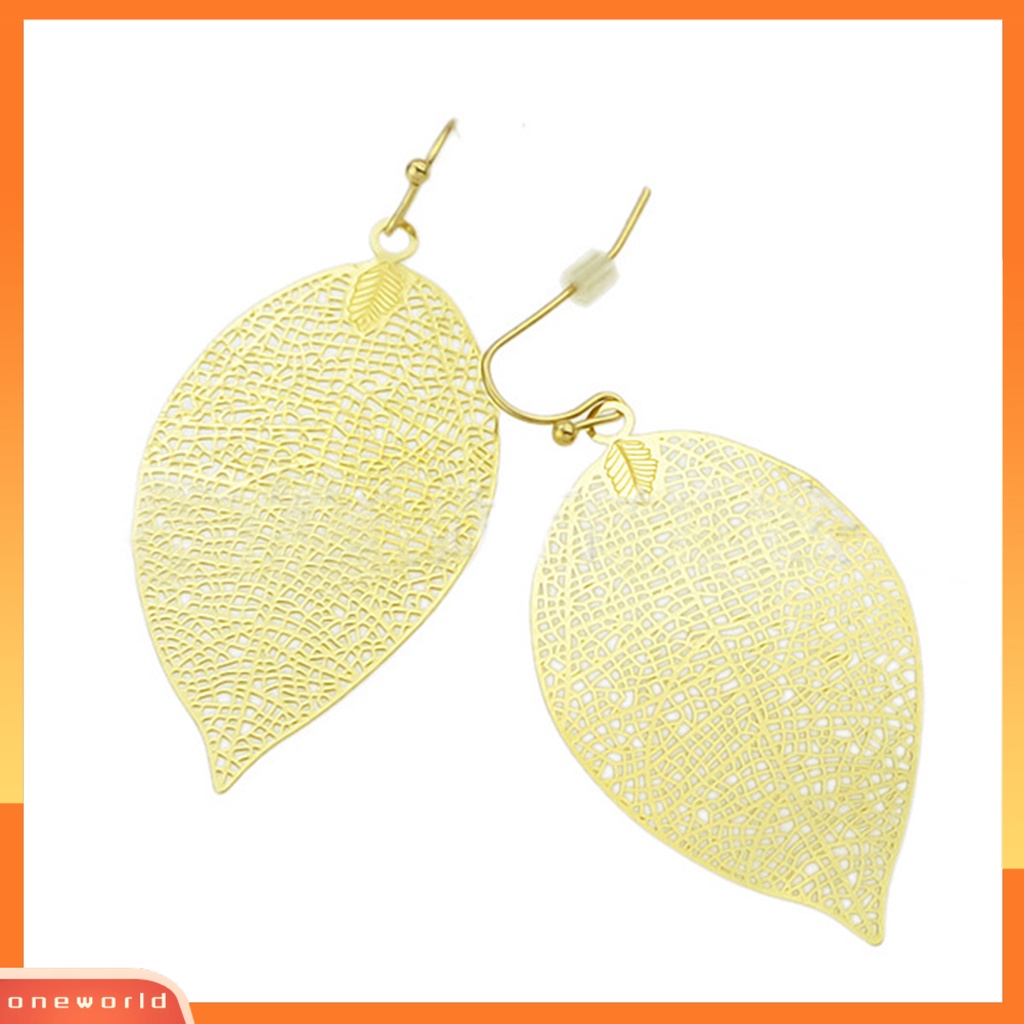 [WOD] Anting Kait Hollow Daun Menjuntai Anti Karat Wanita Hook Piercing Earrings Perhiasan Untuk Perjamuan