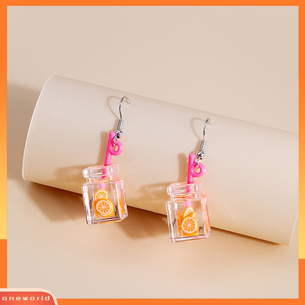 [WOD] 1pasang Drop Earrings Indah Ringan Resin Kartun Buah Susu Cangkir Teh Anting Untuk Pesta