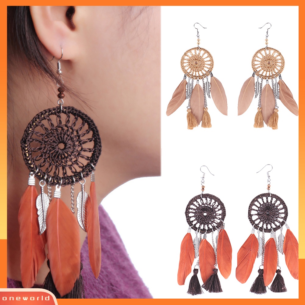 [WOD] Dream Catcher Etnik Rumbai Statement Hook Anting Juntai Panjang Wanita Perhiasan