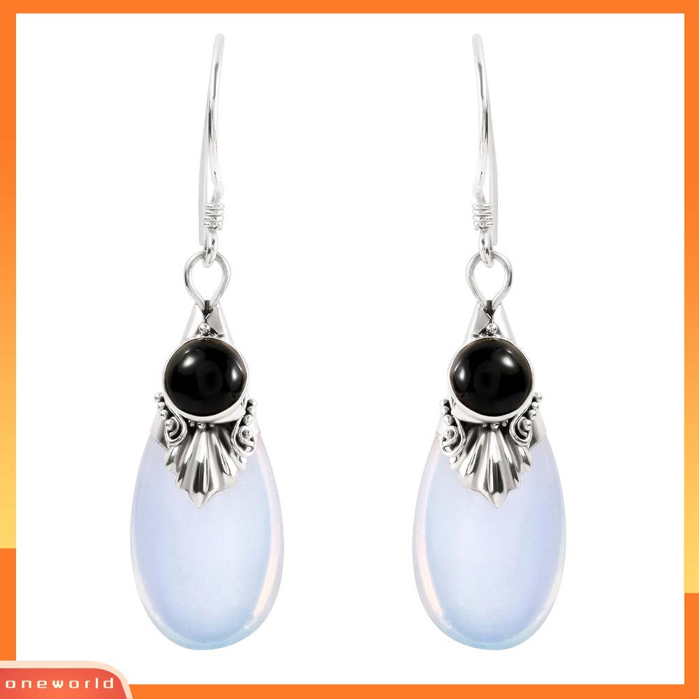 [WOD] Wanita Fashion Teardrop Drop Menjuntai Kait Anting Perhiasan Pesta Moonstone Imitasi