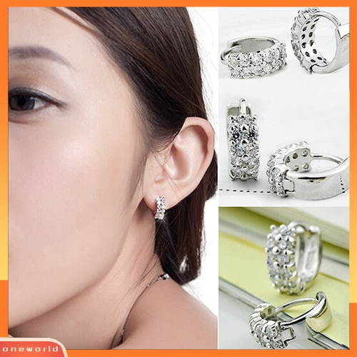 [WOD] Wanita Baris Ganda Bening Cubic Zirconia Hoop Huggie Anting Pesta Pernikahan