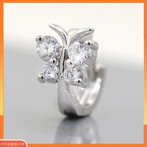 [WOD] Lady Butterfly Zircon925 Sterling Silver Disepuh Ear Stud Hoop Earrings Perhiasan