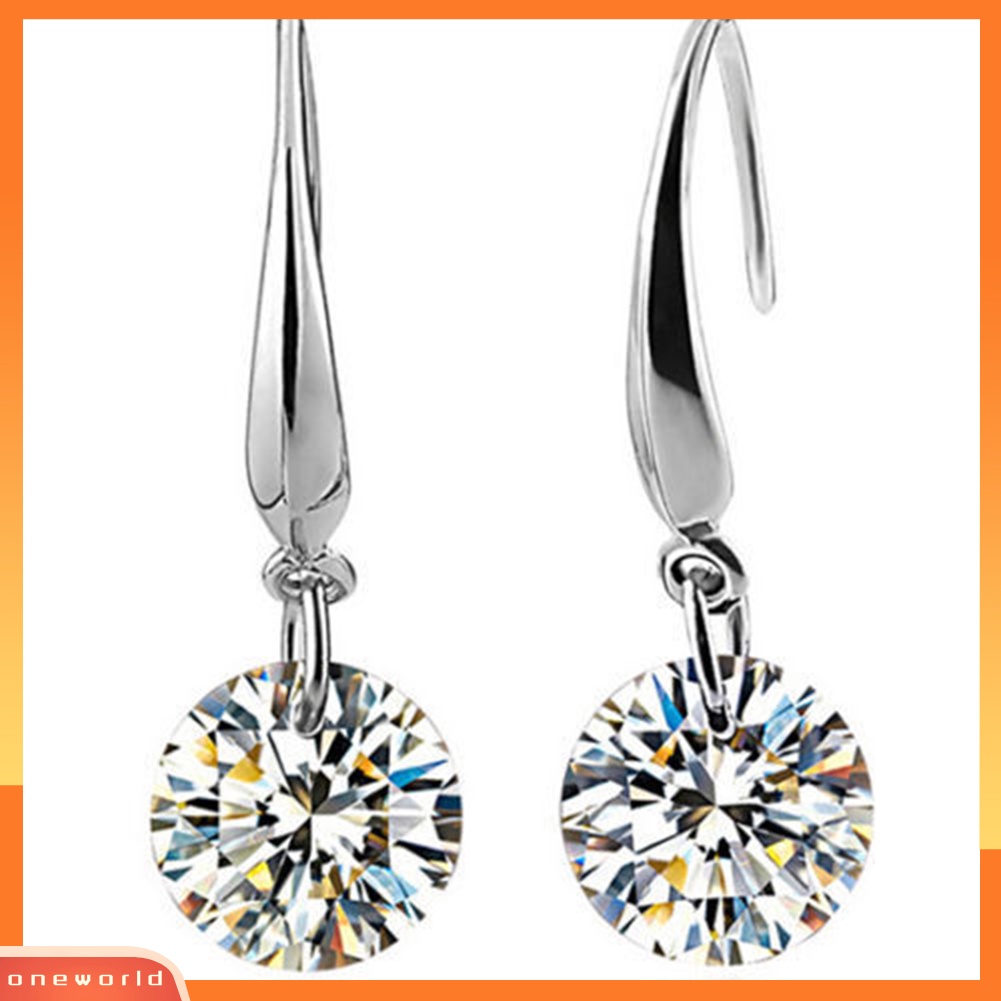 [WOD] Fashion Wanita Elegan Perak Berlapis Zirkon Bulat Telinga Stud Kait Anting Hadiah