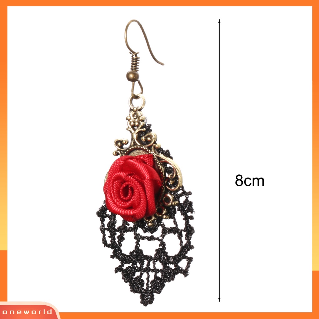 [WOD] 1pasang Fashion Wanita Renda Mawar Merah Berongga Menjuntai Kait Anting Perhiasan Hadiah