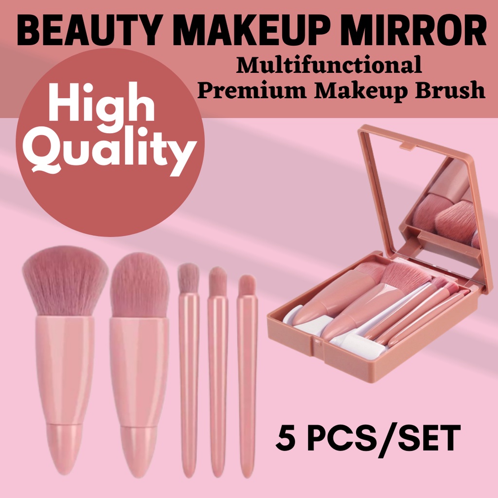 Kuas Makeup SET Isi 5 PCS With Box  Mini Brush Kit Kuas Powder Foundation Beauty Tools Portable Cermin S592