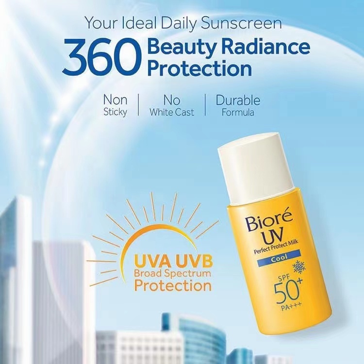 BIORE UV Sunscreen Perfect Protect Milk Moisture/Cool Sunblock Wajah dan Badan SPF50+ PA+++ 25ml