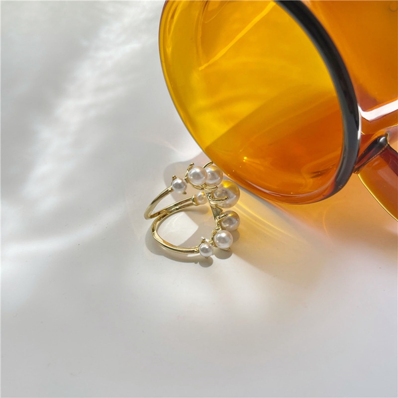 Fashion Besar Geometris Mutiara Berpasir Cincin Untuk Wanita Perhiasan Baru Kepribadian Pernyataan Cincin Terbuka