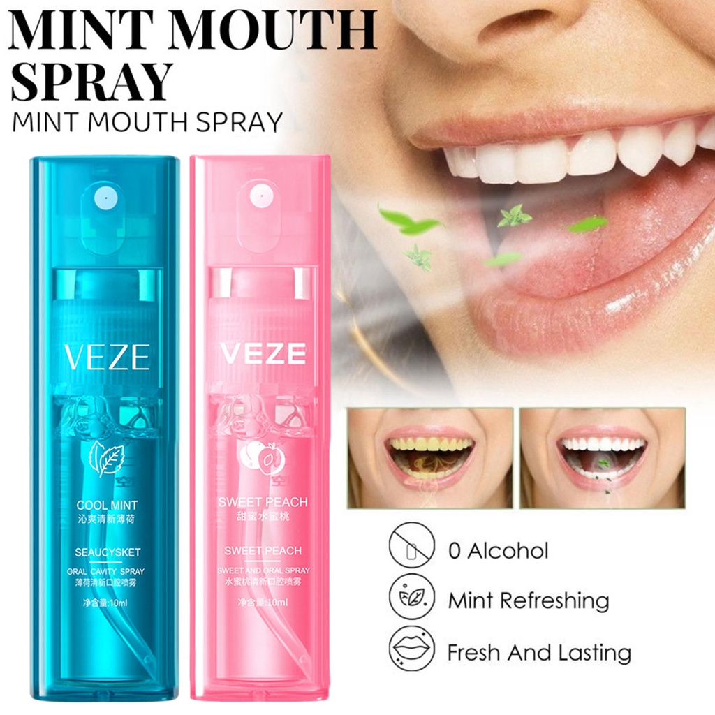 Refresh Mouth Spray Penyegar Mulut,Parfum Mulut dan Pengharum Mulut 10ml Obat Bau Mulut Penghilang -Mouth Spray Mulut Fresh untuk Menghilangkan Bau Mulut (Mint/Peach)