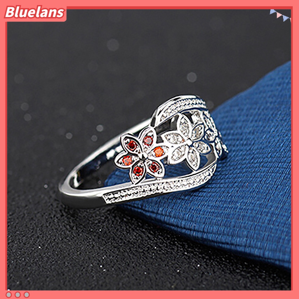 [BLS] Cincin Perak Berlapis Desain Bunga Cubic Zirconia Hias Shiny Fashion Wanita Ring Untuk Pernikahan