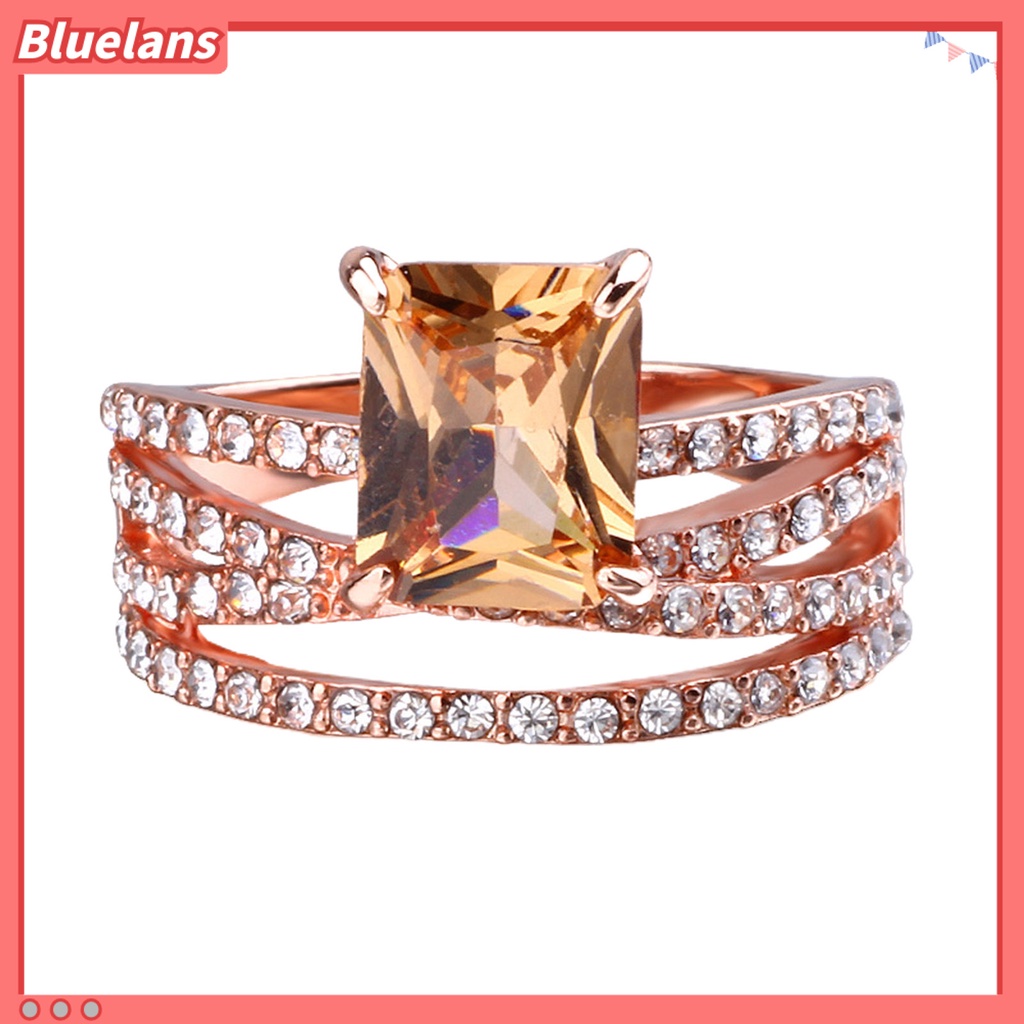 [BLS] Cincin Wanita Multilayer Perhiasan Persegi Berkilau Fashion Penampilan Cincin Jari Untuk Pernikahan