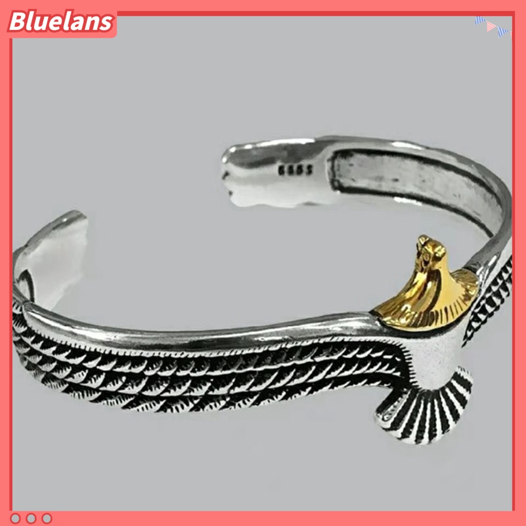 [BLS] Manset Gelang Electroplating Vintage Ukiran Pembukaan Anti-Kosif Menghias Karat-Bukti Pria Retro Elang Terbang Gelang Aksesori Pakaian