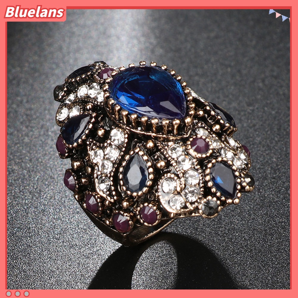 [BLS] Fashion Berlian Imitasi Mengkilap Punk Wanita Jari Cincin Pernyataan Perhiasan Hadiah Pesta