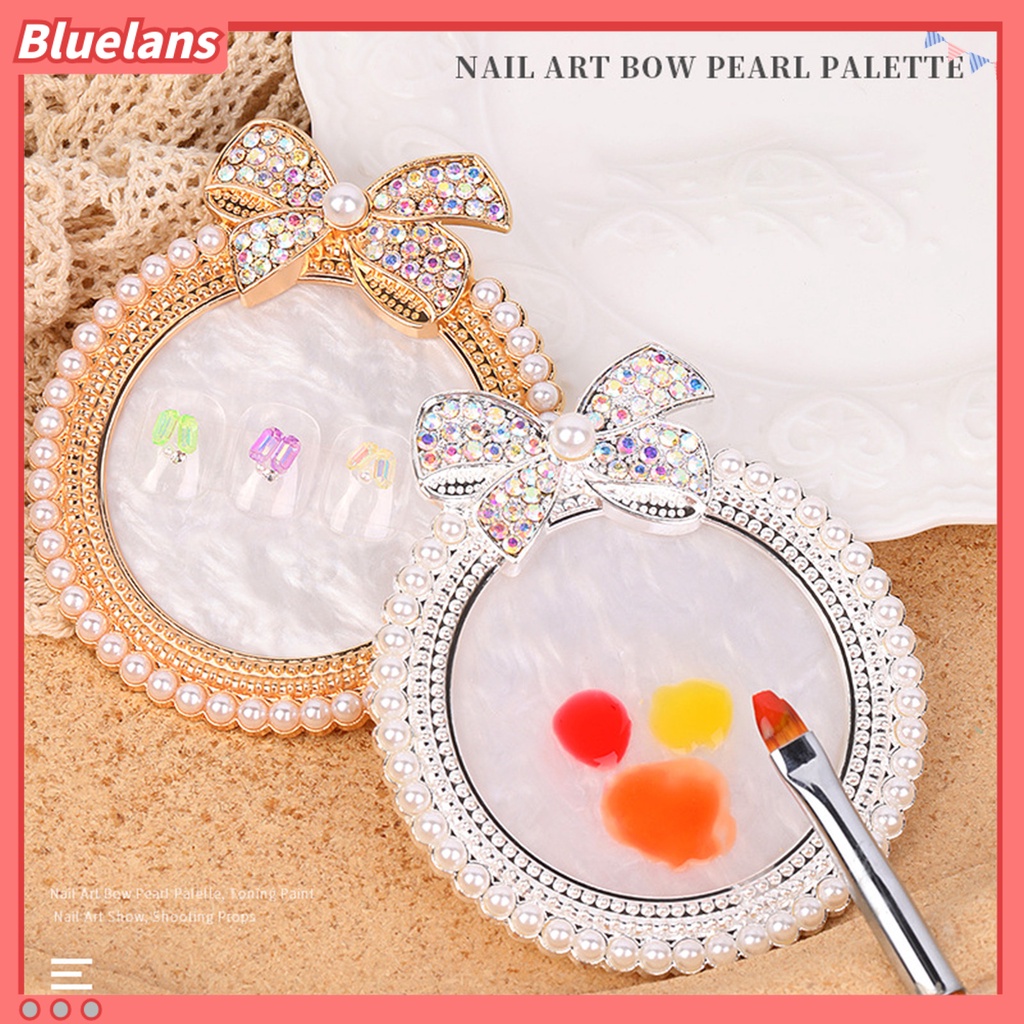 [BLM] Manicure Palette Lovely Bow Hiasan Mutiara Imitasi Baki Penyangkut Pajangan Kuku Stand Gel Polish Pallet Mixing Plate Untuk Salon Kuku