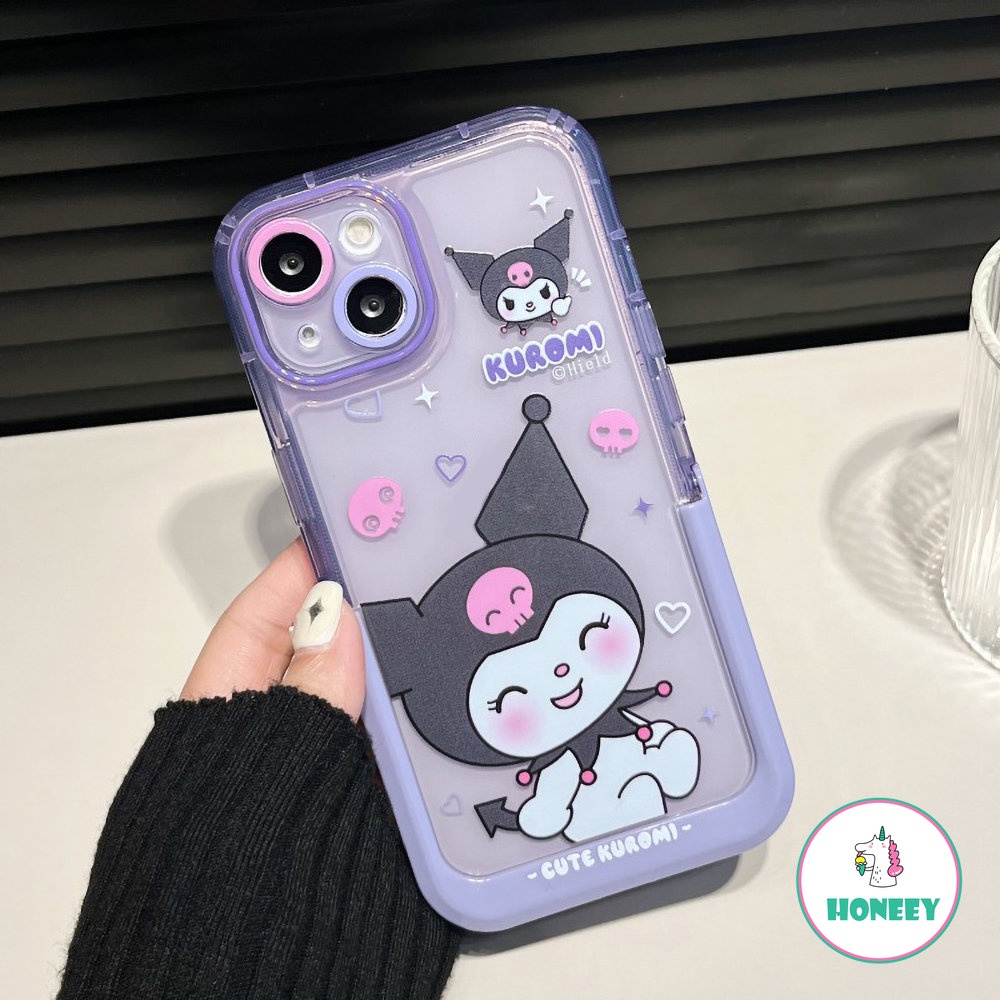 IPHONE Kawaii Sanrio Kuromi Invisible Stand Phone Case Untuk Iphone14 Pro Max Case Untuk Iphone11 12 13 Pro Max Kartun Anti-Drop Back Cover