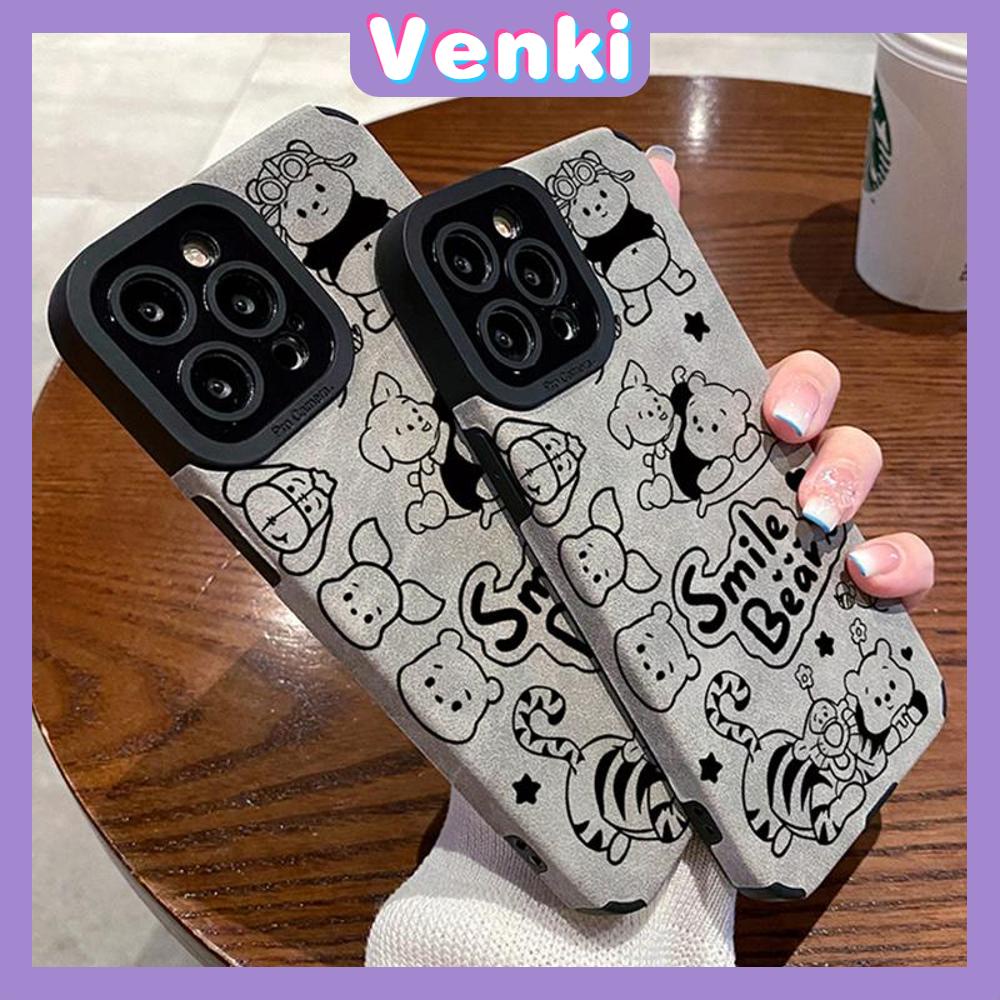 VENKI - Untuk iPhone 11 Case Leather Pupil Suede Case Soft Shockproof Airbag Case Pelindung Kamera Keluarga Kartun Lucu Kompatibel iPhone 14 13 Pro max 12 xr xs 7Plus 8Plus