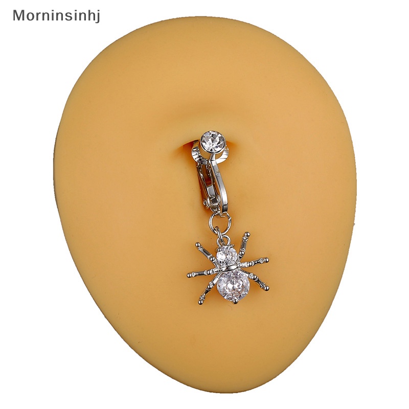 Mornin Sexy Belly Button Ring Free Punching Spider Cincin Pusar Palsu Tanpa Lubang Tembaga Hias Zircon Liontin Untuk Wanita Perhiasan Tubuh id