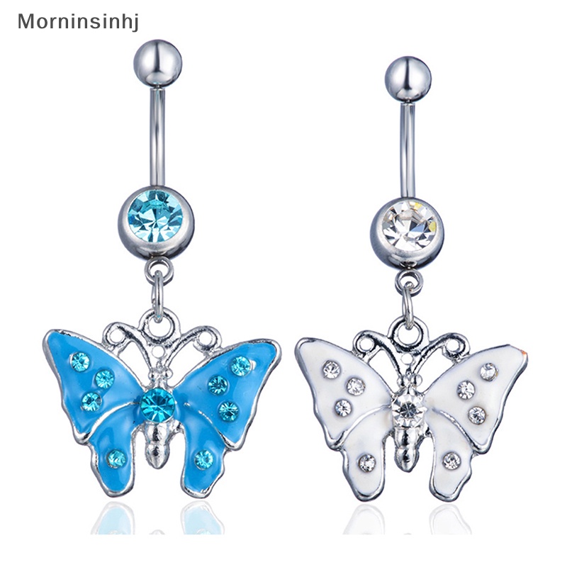 Mornin Stainless Steel Berlian Imitasi Butterfly Navel Ring Cincin Kancing Perut Fashion Perhiasan Kreatif Untuk Wanita Dekorasi Tubuh id