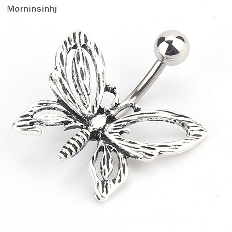 Mornin Warna Silver Butterfly Belly Navel Ring Stud Belly Button Rings Alloy Kristal Bar Untuk Wanita Sexy Pusar Tubuh Perhiasan id