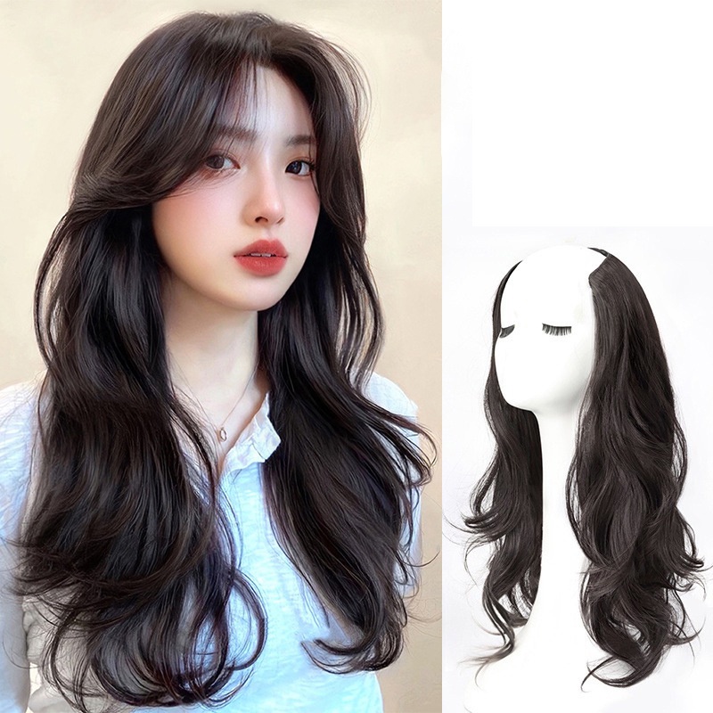 Wig Ekstensi Rambut Tak Terlihat Bentuk V Keriting Panjang Alami Gaya Perancis Untuk Wanita Menambah Volume Dan Lapisan 55cm
