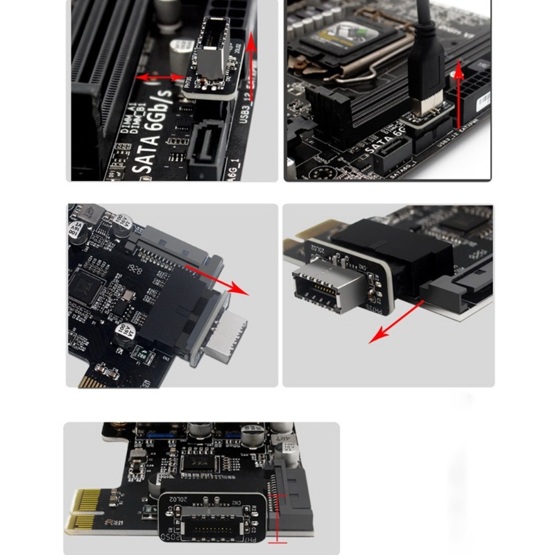 Cre Usb3 0 Type-E Female to 19-Pin Male Adapter Untuk Sambungan Motherboard Internal - Vertical Header Splitter Untuk Tipe