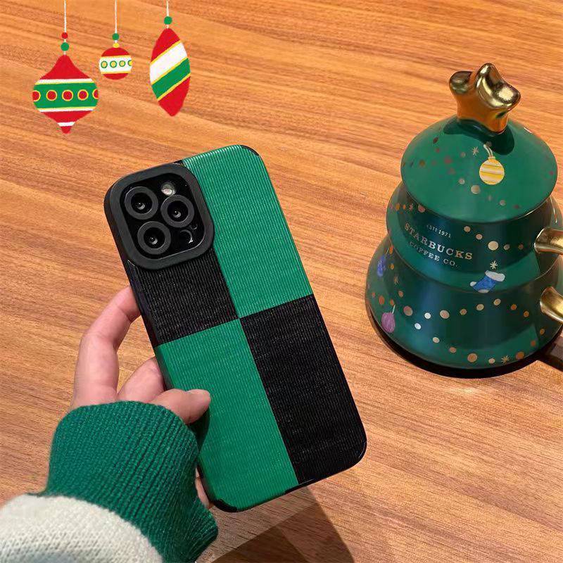 All New Hot Fashion Leather Soft Case IPhone 6S 7 Plus 8 Plus X XS XR XS Max 11 13 12 14 PRO Max 14 Plus SE Mini Phone Case Girl Girl Women Green and black patchwork plaid