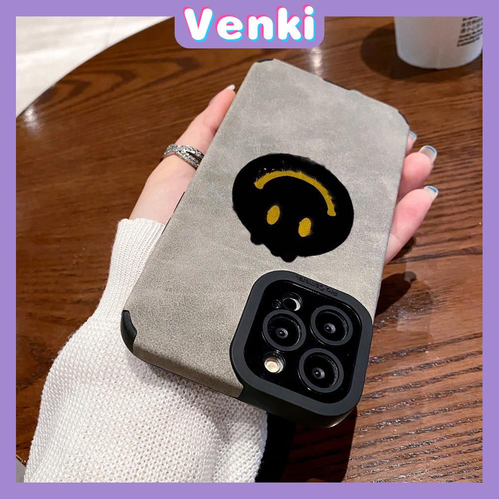 VENKI - Untuk iPhone 11 Case Leather Pupil Suede Cover Soft Shockproof Cover Camera Simple Yellow Smile Kompatibel dengan iPhone 14 13 Pro max 12 Pro max xr xs 7Plus 8Plus