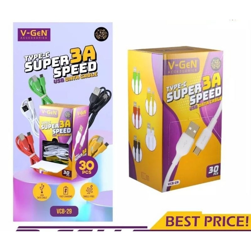 (HARGA ECER) Kabel Data V-Gen VCB-27 2A / VCB-29 3A MICRO USB & TYPE-C Fast Charging (30pcs/BOX)
