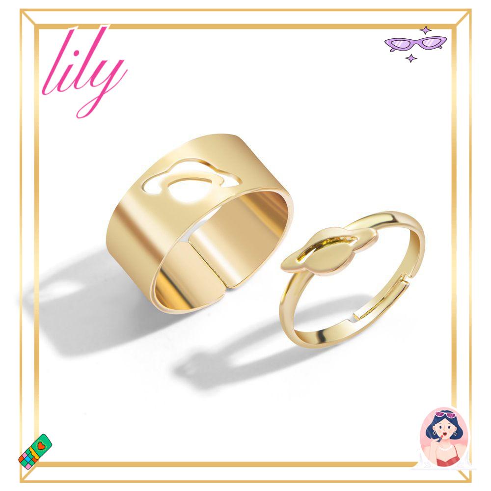 Lily Pesawat Luar Angkasa Cincin Adjustable Geometri Emas Perak Set Perhiasan Aksesoris Ekor Ring