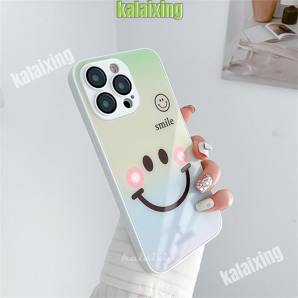 Casing Kacamata Motif Smiley Gradasi Untuk iPhone 14 Pro Max13 12 Pro Max Dengan Film Pelindung Lensa HD Hard BackCover