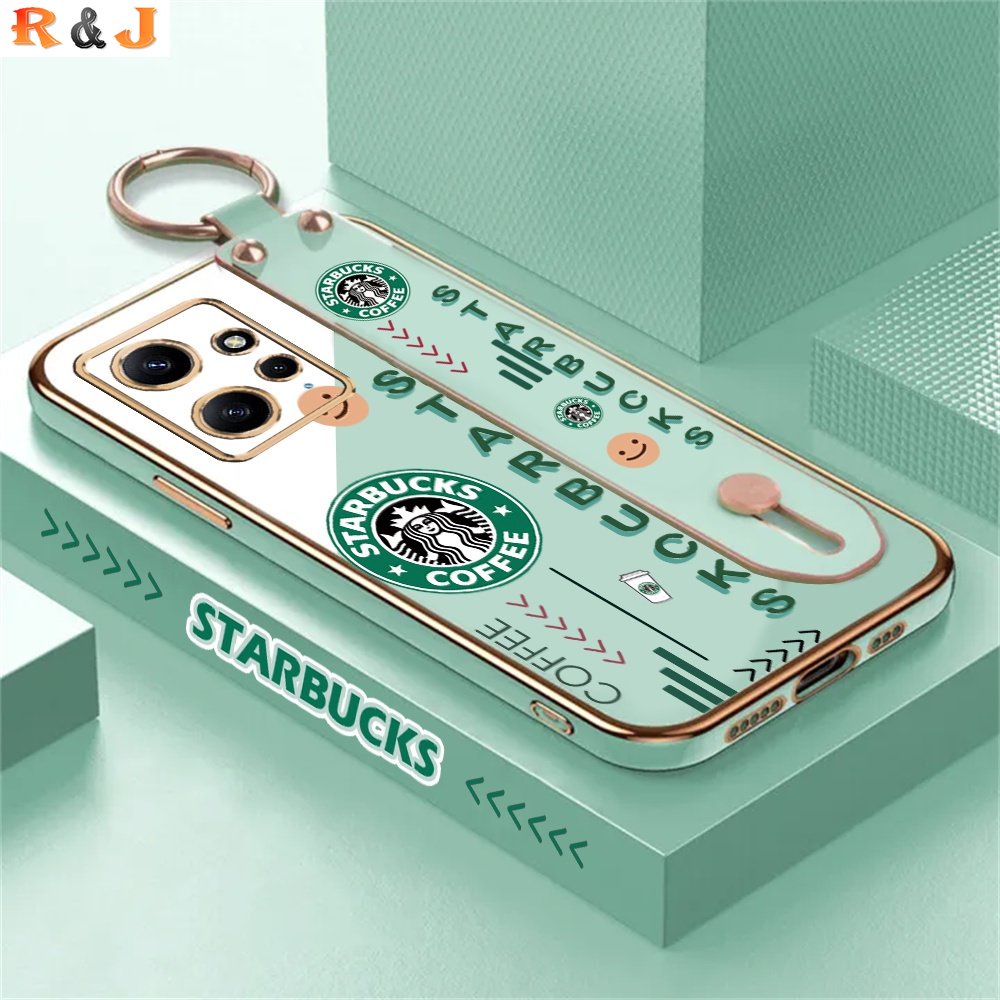 Casing Mewah Redmi Note12 Pro 5G Note 11 Pro Note11S Note 10S Redmi A2 A1 10C 10A 9T 9A 9C Note10 Starbucks Stand Holder Lipat Plating Fashion Karet Soft Cover