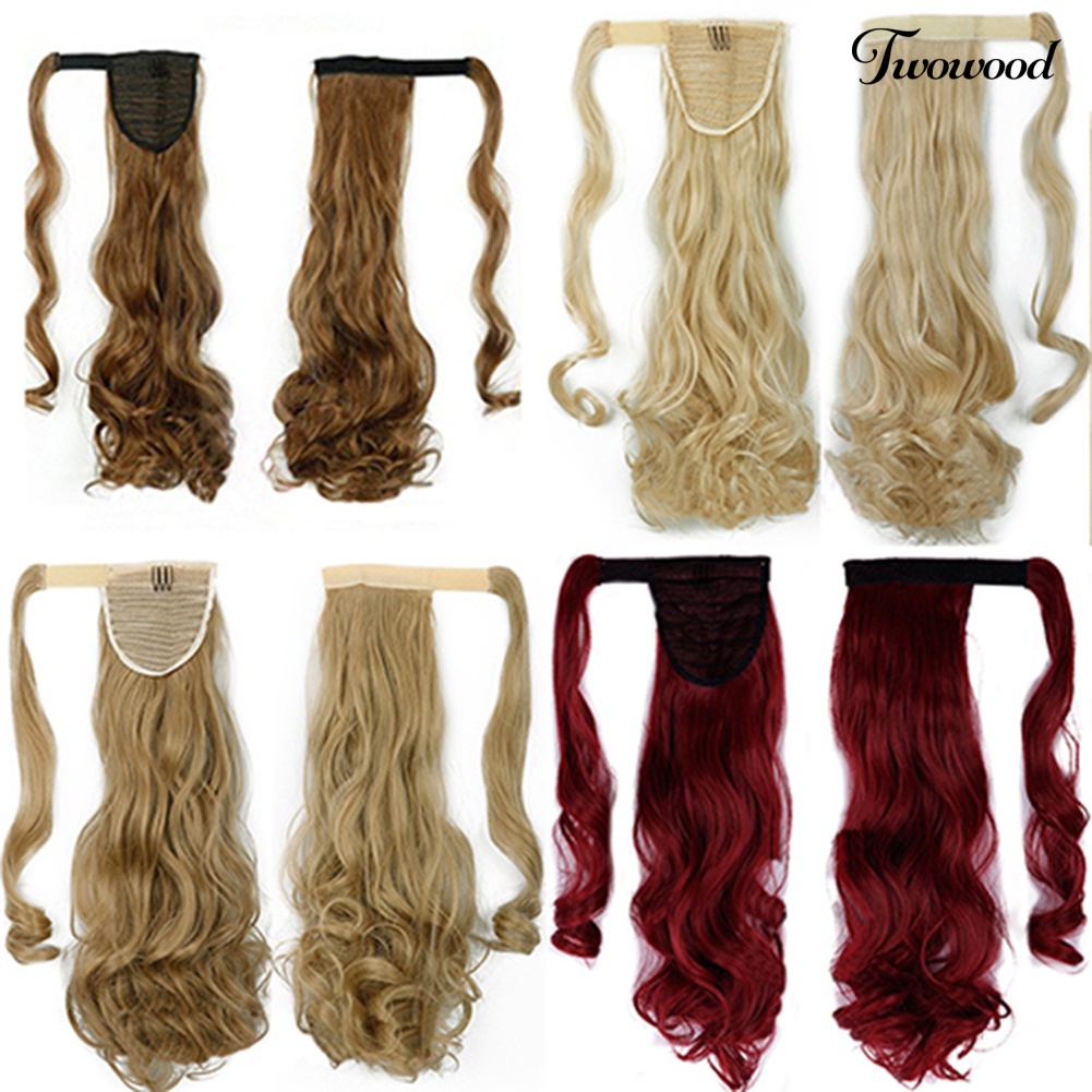 Twowood Wanita Gadis Panjang Lurus Bergelombang Ponytail Wig Klip in Pony Tail Hair Extensions