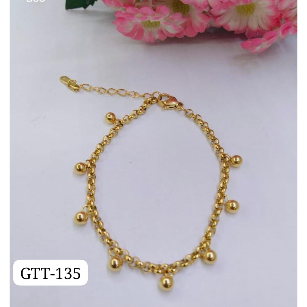 GELANG TANGAN KAKI TITANIUM RANTAI EMAS GOLD BULAT BOLA DIAM TERMURAH / DUNIA GELANG