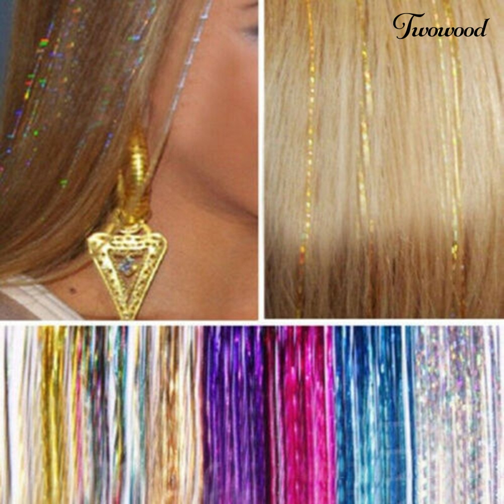 Twowood Tahan Panas Glitter Wig Lurus Panjang Mengkilap Mulus Hair Extension Sopak