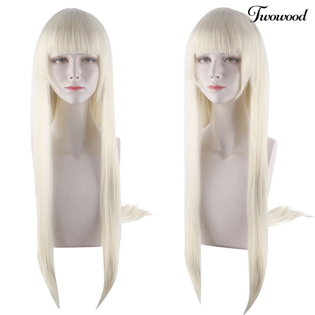 Twowood Fashion Wanita Panjang Lurus Wig Sintetis Dengan Poni Cosplay Pesta Sopak