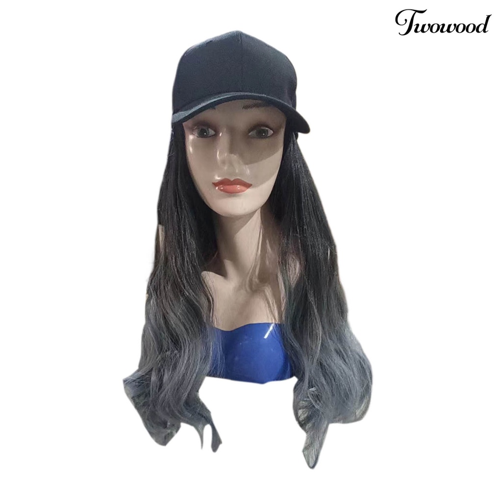 Twowood Wig Topi Ada Perm Berbulu Adjustable Elastis Band Non-Simpul Rambut-styling Bernapas Alami Gradiasi Warna Topi Baseball Wig Wanita Digunakan