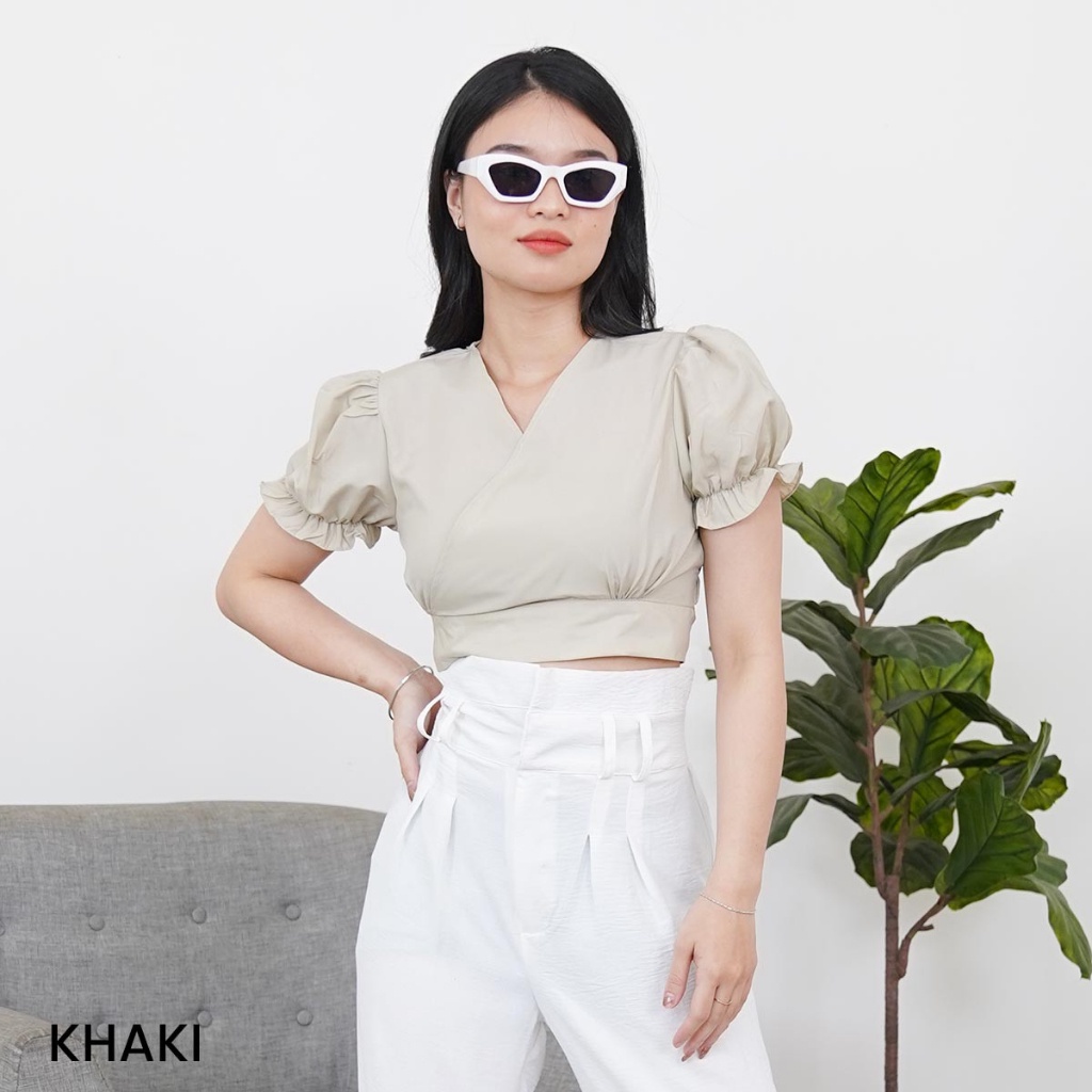 Puff Crop Top Overslag Kanaya Blouse Atasan Wanita