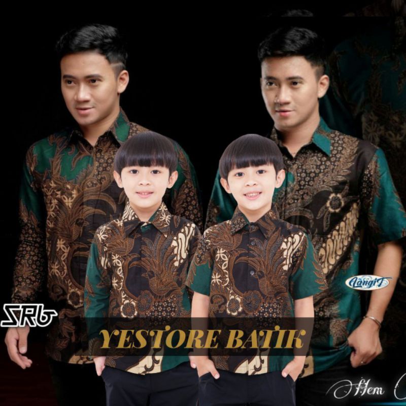 0BAJU BATIK COUPLE AYAH ANAK LENGAN PENDEK, BAJU BATIK PRIA MAHESA HIJAU, BAJU ANAK COWOK COUPLE AYA