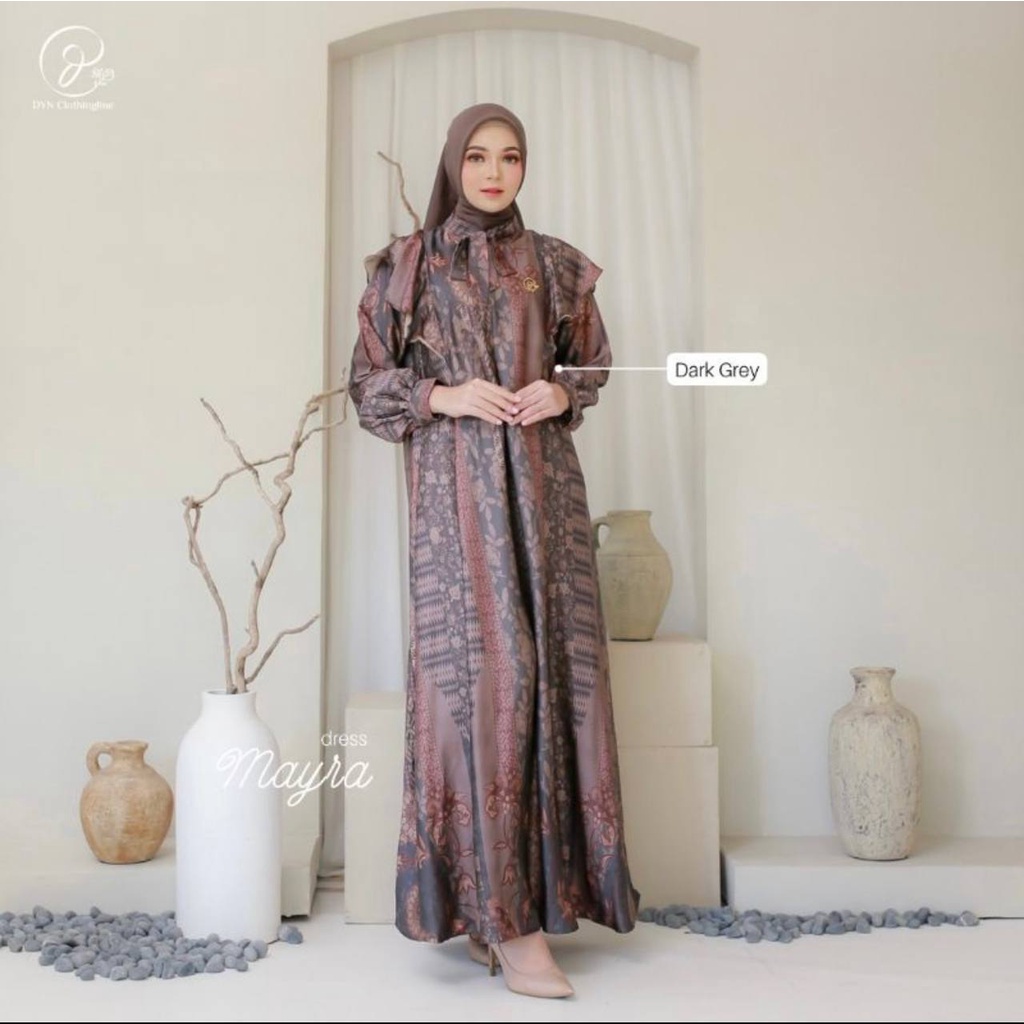 Mayra Dress - Gamis Terbaru Diora Silk Dress Wanita Lengan Panjang Ruffle Maxidress Kekinian LD 110 cm