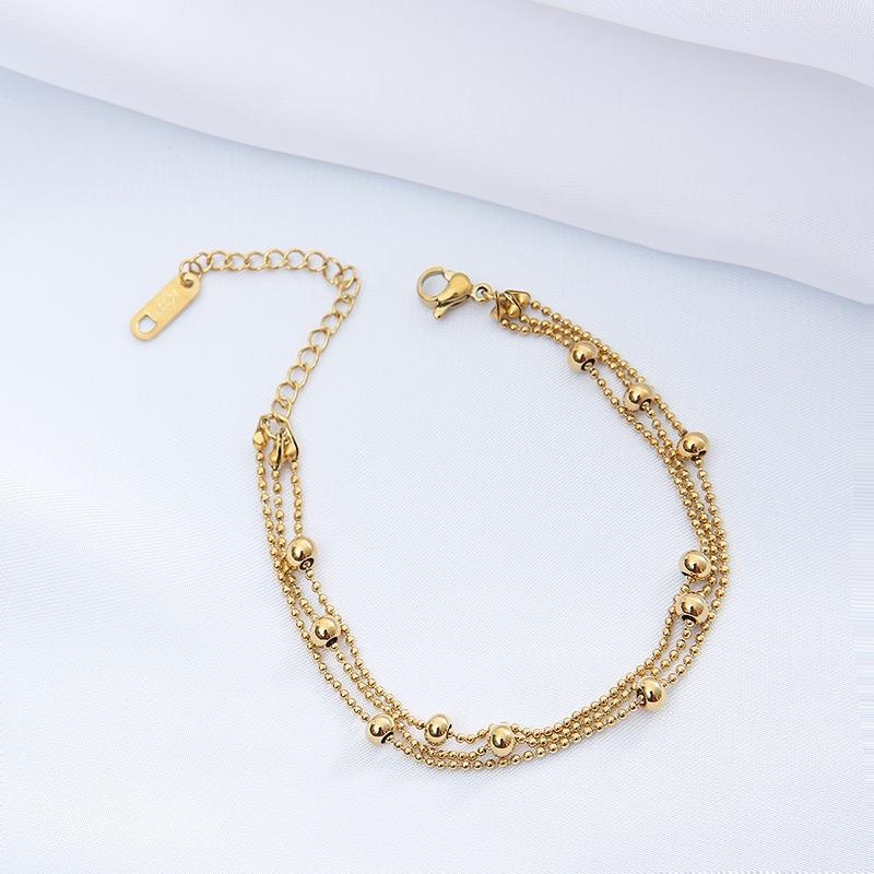 3-layer round Beads Titanium Steel Gelang Wanita Anti-Karat Sederhana Gelang Pribadi Gelang Aksesoris Hadiah