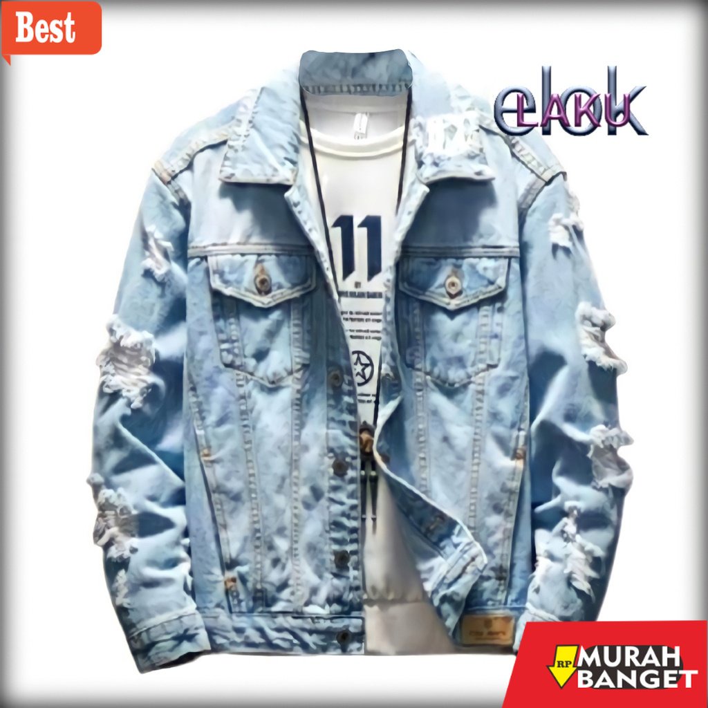 Jaket denim pria terbaru- Jaket Denim Pria Sobek Sobek Jeans Premium