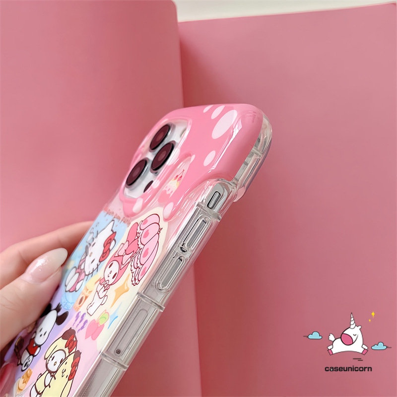 3d Color Ice Cream Cute Hello Kitty Crayon Shin-chan Case Kompatibel Untuk IPhone XR X 7Plus 13 11 12 14 Pro Max7 8 Plus XS Max SE 2020lembut TPU Kartun Doodle Pochacco Kuromi Cover