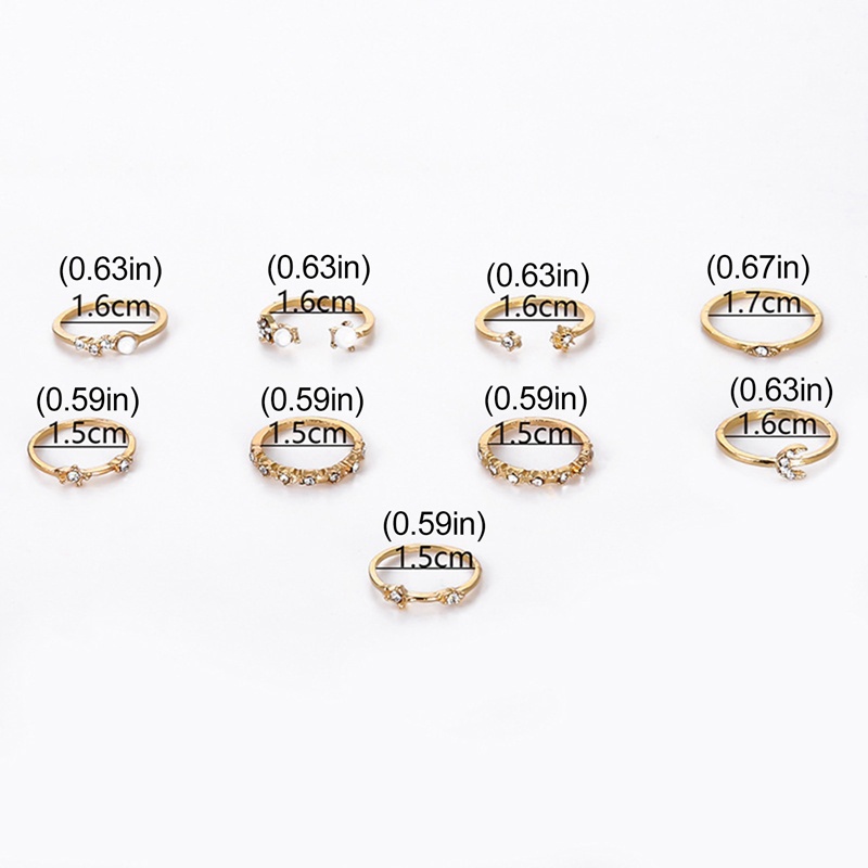 [Ready Stock]9pcs /Set Fashion Perempuan Cincin Sederhana Geometris Jantung Memutar Emas Cincin Set Wanita Berlian Imitasi Cincin Pesta Pernikahan Perhiasan Aksesoris