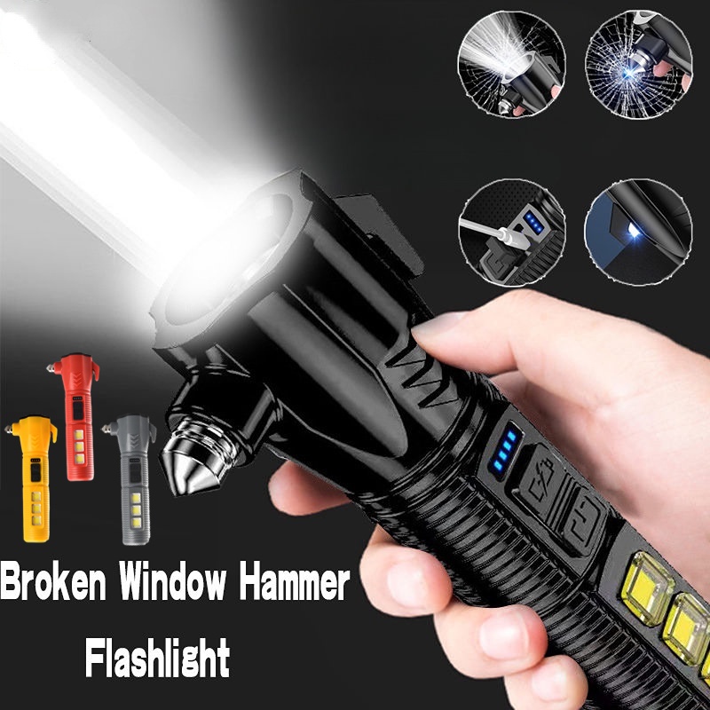 Lampu Kerja Isi Ulang USB Portabel Multifungsi LED Torch Outdoor Emergency Mobil Penjebol Jendela Safety Hammer Senter